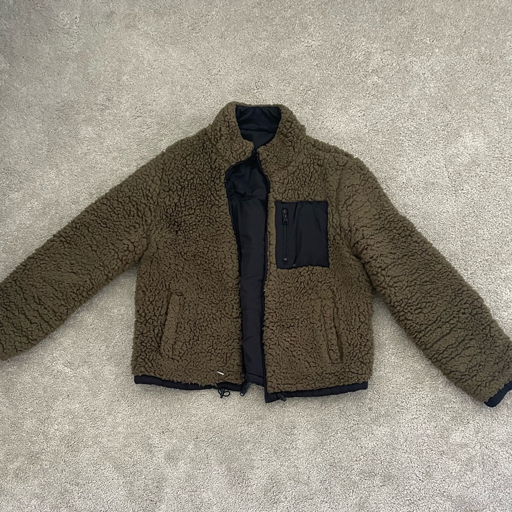 Roolee green Sherpa reversible coat
